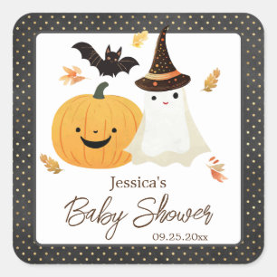 Sticker Carré Baby shower Little Boo Halloween Pollka Dot