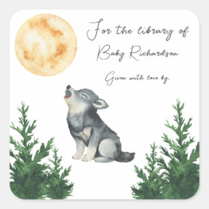 Sticker Carré Baby Shower Loup Pour la bibliothèque de