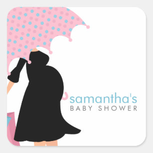 Sticker Carré Baby shower maman parapluie