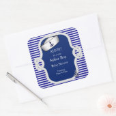Sticker Carré Baby shower marin Casquette Boy Blue Stripe (Enveloppe)