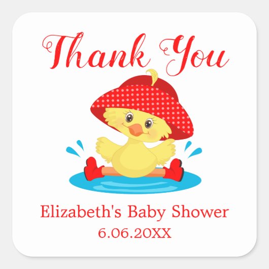 Sticker Carré Baby shower Merci Duck (Devant)
