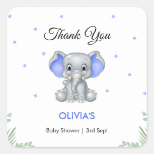 Sticker Carré Baby shower Merci éléphant