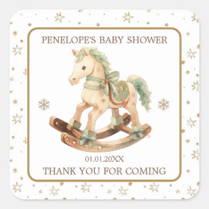Sticker Carré Baby shower Merci Rocking Horse