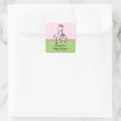 Sticker Carré Baby shower mignon de bébé de cigogne (Sac)
