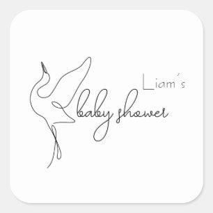 Sticker Carré Baby-Shower Minimaliste Cigogne Neutre