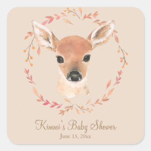 Sticker Carré Baby shower minimaliste des animaux forestiers