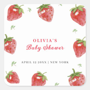 Sticker Carré Baby shower minimaliste Fraise douce Fille