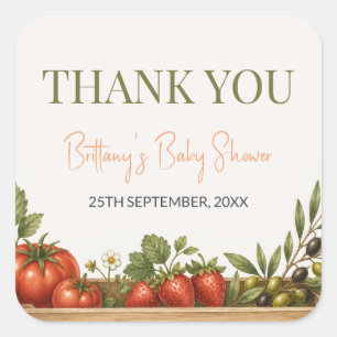 Sticker Carré Baby-Shower Minimaliste Marché Fermier