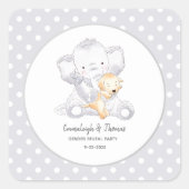 Sticker Carré Baby shower moderne bébé éléphant Favoriser (Devant)