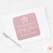 Sticker Carré Baby shower moderne Dusty Rose rose (Enveloppe)