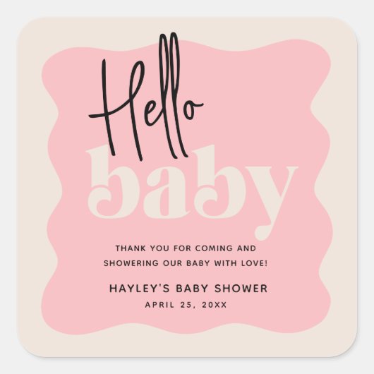 Sticker Carré Baby shower moderne Hello Baby Pink & Cream (Devant)