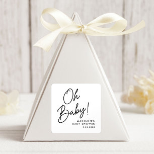 Sticker Carré Baby shower moderne Oh Baby Black Script
