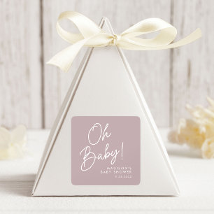 Sticker Carré Baby-Shower Moderne Oh Baby Écriture Rose Poussiér