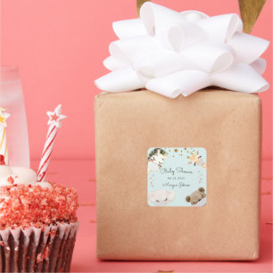 Sticker Carré baby shower monogramme du masque du visage animal