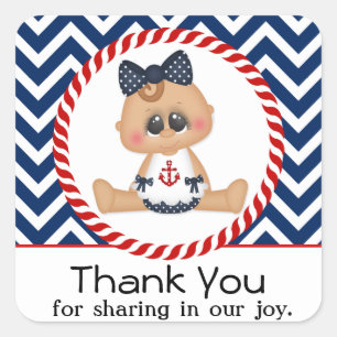 Sticker Carré Baby shower nautique fille de mer mignonne