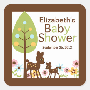 Sticker Carré Baby shower neutre Baby Deer Invitation