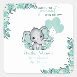 Sticker Carré Baby shower neutre éléphant