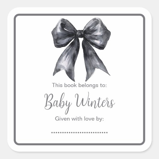 Sticker Carré Baby shower noir Coquette Bow (Devant)