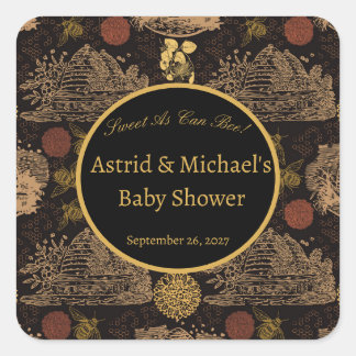 Sticker Carré Baby shower noir vintage Honeypeb Bee