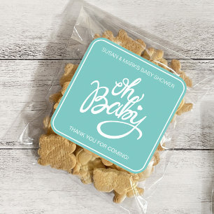 Sticker Carré Baby shower Oh Baby - Turquoise