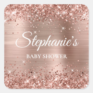 Sticker Carré Baby shower or Rose Glitter
