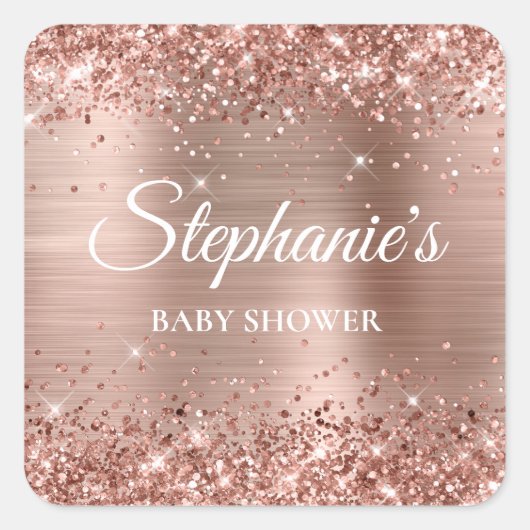Sticker Carré Baby shower or Rose Glitter (Devant)