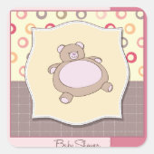 Sticker Carré Baby shower ours en peluche avec cercles rétro (Devant)