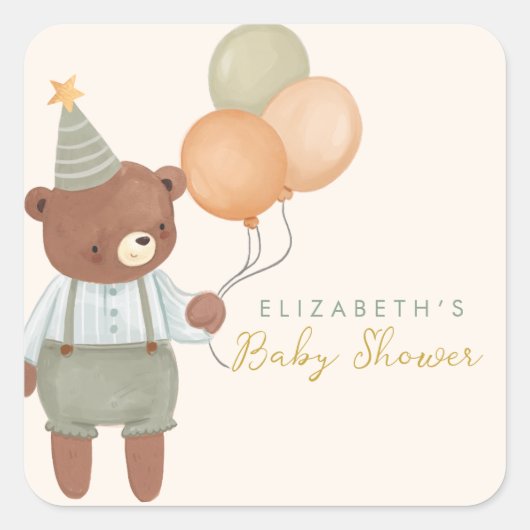 Sticker Carré Baby shower Ours mou (Devant)