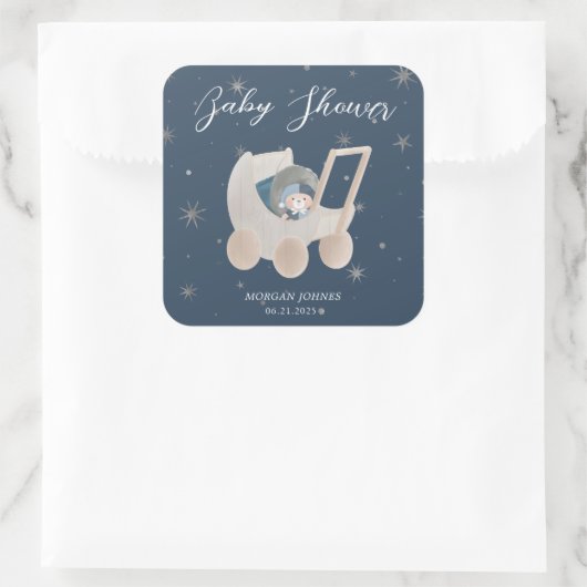 Sticker Carré Baby Shower Ours Petit Ours Céleste (Sac)