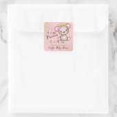 Sticker Carré Baby shower Ours Princesse rose étincelante (Sac)