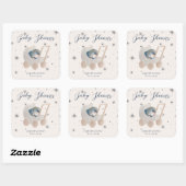 Sticker Carré Baby Shower Ourson Céleste Mignon (Feuille)