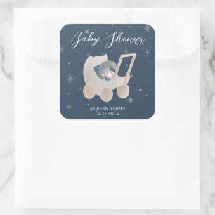 Sticker Carré Baby Shower Ourson Mignon Céleste