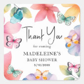 Sticker Carré Baby shower papillon Merci (Devant)