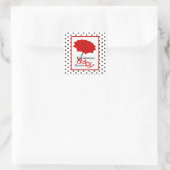 Sticker Carré Baby shower parapluie rouge et Pois (Sac)