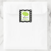 Sticker Carré Baby shower Parapluie Vert & Pois (Sac)