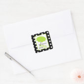 Sticker Carré Baby shower Parapluie Vert & Pois (Enveloppe)