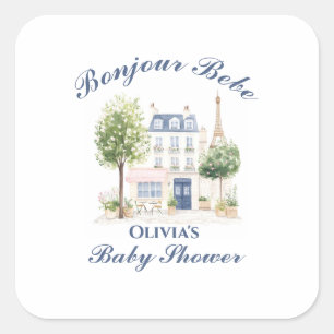 Sticker Carré Baby Shower Parisien Café Fête à Thé de Paris