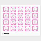 Sticker Carré Baby shower Parties scintillant rose chaud Girly & (Feuille)