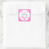 Sticker Carré Baby shower Parties scintillant rose chaud Girly & (Sac)
