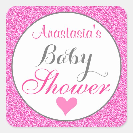 Sticker Carré Baby shower Parties scintillant rose chaud Girly & (Devant)