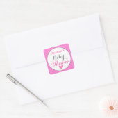 Sticker Carré Baby shower Parties scintillant rose chaud Girly & (Enveloppe)