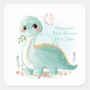 Sticker Carré Baby shower personnalisé Dinosaur 