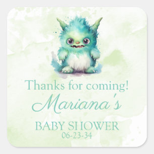 Sticker Carré Baby Shower Petit Monstre Halloween Garçon