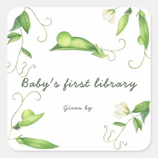 Sticker Carré Baby Shower Petite Pois - Première bibliothèque de (Devant)