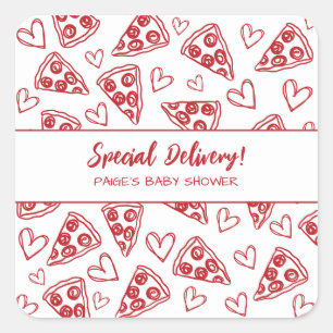 Sticker Carré Baby shower Pizza Party Livraison spéciale italien