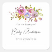 Sticker Carré Baby shower plaque d'aquarelle rose floral (Devant)
