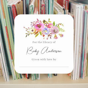 Sticker Carré Baby shower plaque d'aquarelle rose floral