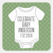 Sticker Carré Baby shower - Pois verts (Devant)
