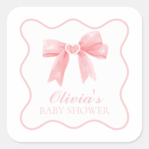Sticker Carré Baby shower prépa avec un nœud rose et vichy