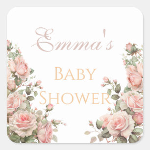 Sticker Carré Baby shower Princess Carrie Vintage rose Roses
